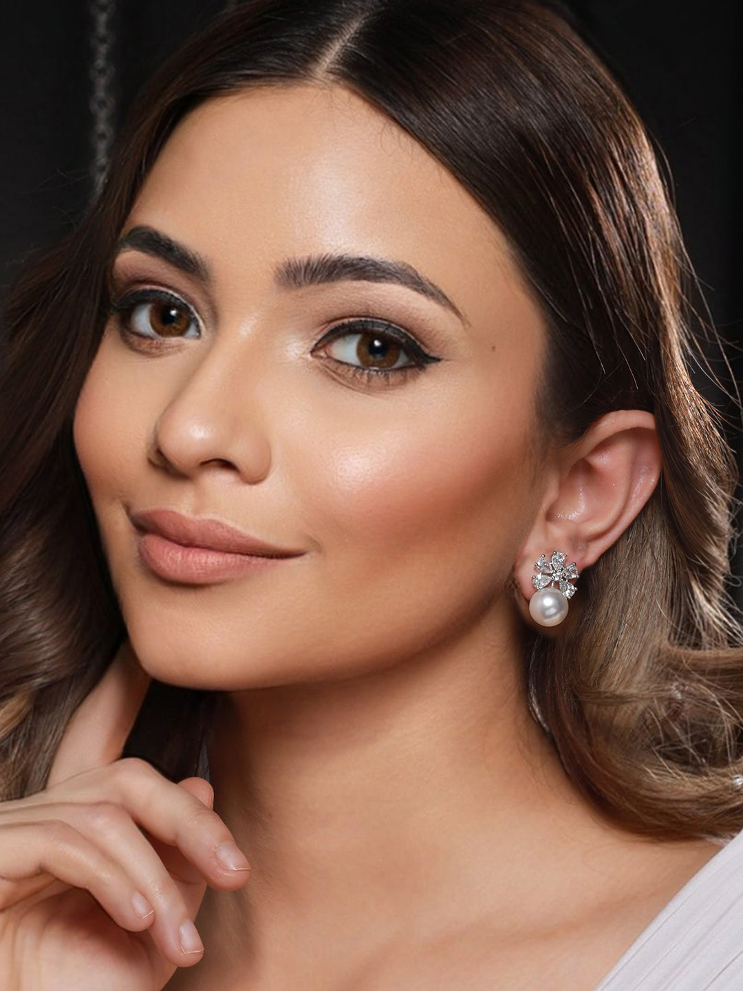 Silver Toned Pearl Beaded Minimal Studs earrings